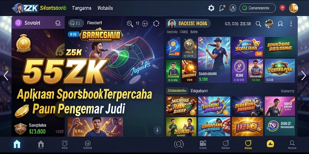 Screenshot utama 555ZK menunjukkan antarmuka menarik untuk taruhan olahraga.