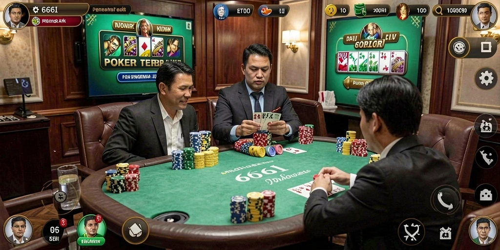 Tampilan gameplay Poker seru di 666I dengan banyak pemain aktif.