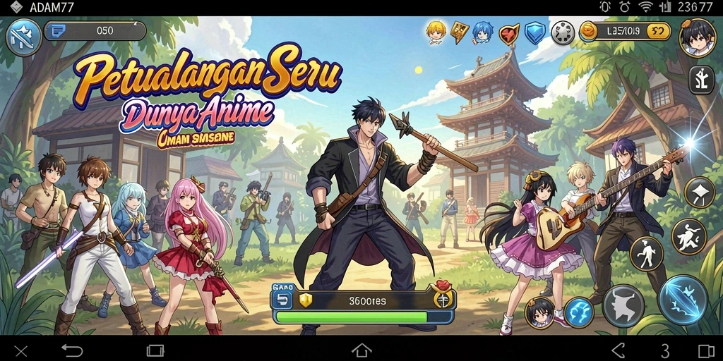 Tampilan gameplay menarik dari ADAM77 dengan karakter anime yang ikonik.