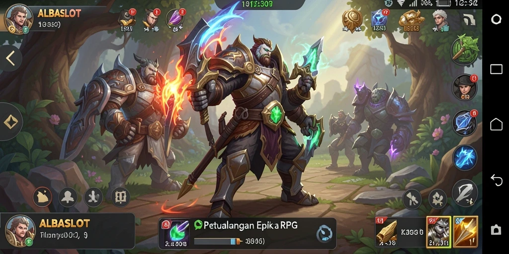 Tangkapan layar gameplay ALBASLOT yang menampilkan pertarungan epik dan petualangan.