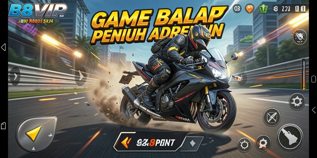 Screenshot gameplay B8VIP menampilkan aksi balap motor yang cepat dan intens.