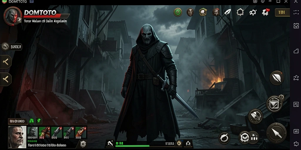 Tangkapan layar gameplay DOMTOTO menampilkan suasana Horror yang mencekam.