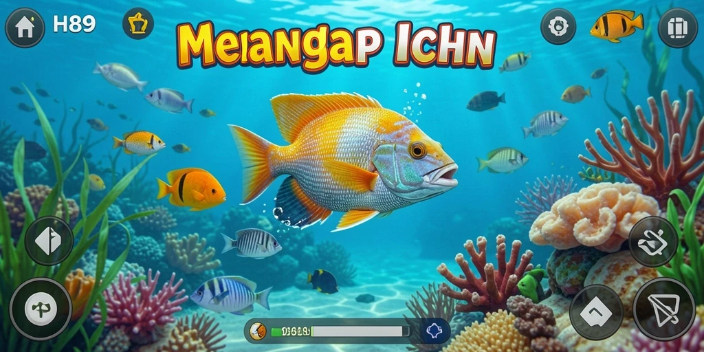 Screenshot utama H89 menunjukkan momen menangkap ikan yang seru.