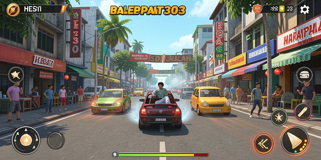 Tampilan gameplay HEBAT303 saat balapan penuh kecepatan.