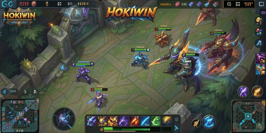 Screenshot HOKIWIN menampilkan pertempuran seru di arena MOBA.