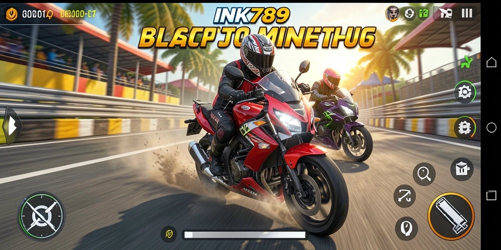 Tampilan gameplay seru di INK789 yang menampilkan balapan motor.