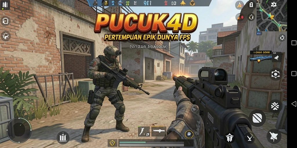 Tampilan gameplay intens PUCUK4D dengan aksi tembak-menembak yang seru.