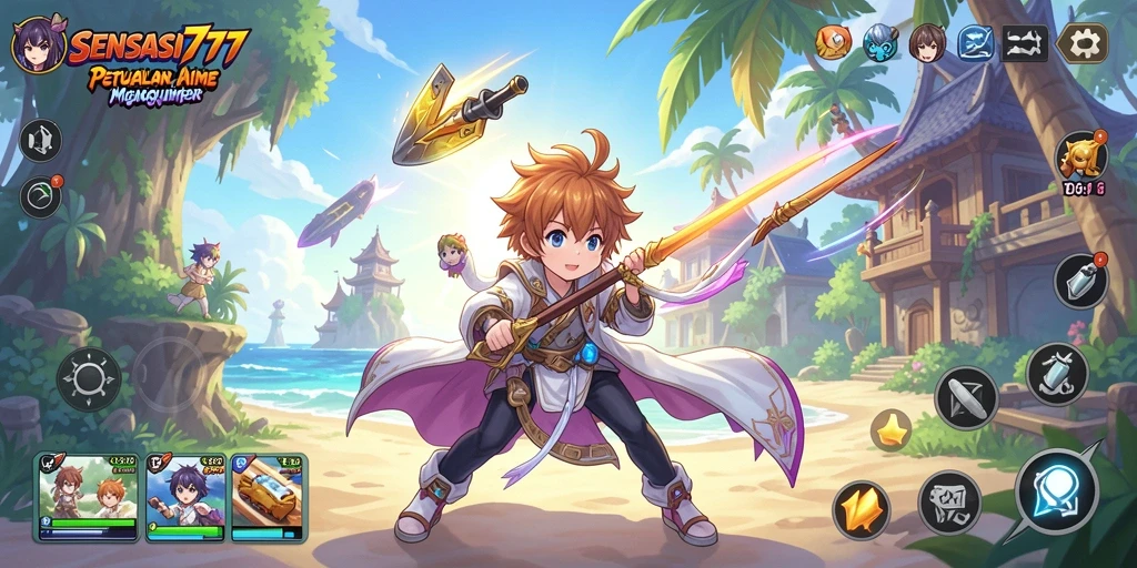 Tampilan gameplay SENSASI777 dengan karakter anime yang menawan.