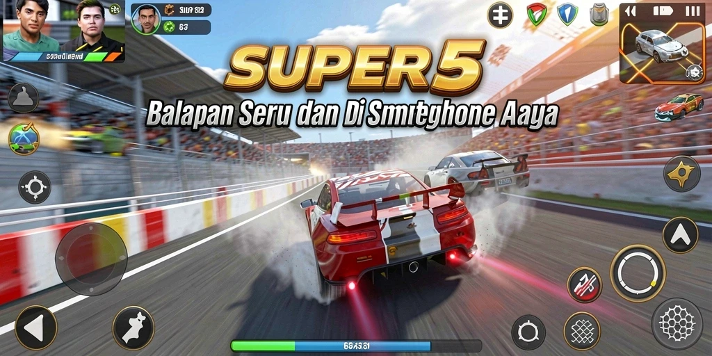Tampilan menarik dari gameplay balapan SUPER5 yang menegangkan.